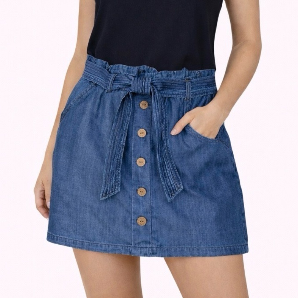 Juniors' Rewind Paperbag Self Belted Skirt MEDIUM, Denim Blue